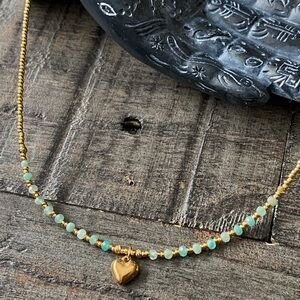 NEW Gold & Green Aventurine Heart Layering Necklace